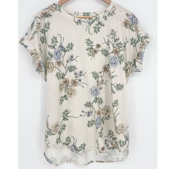Cupio Cream Vintage Style Floral Rounded Hem Shirt Size L - Picture 1 of 5